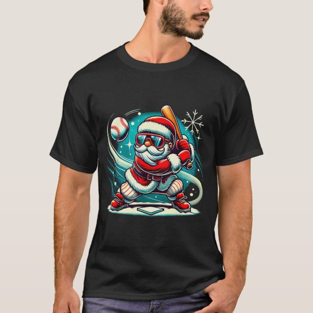 Cute Santa Claus Playing Baseball Boys Kids Teens  T-Shirt (Front)