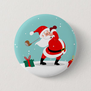 Cute Santa Claus plays golf illustration 2 Inch Round Button
