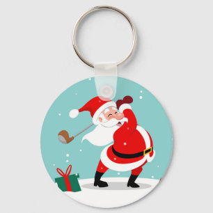 Cute Santa Claus plays golf illustration Keychain