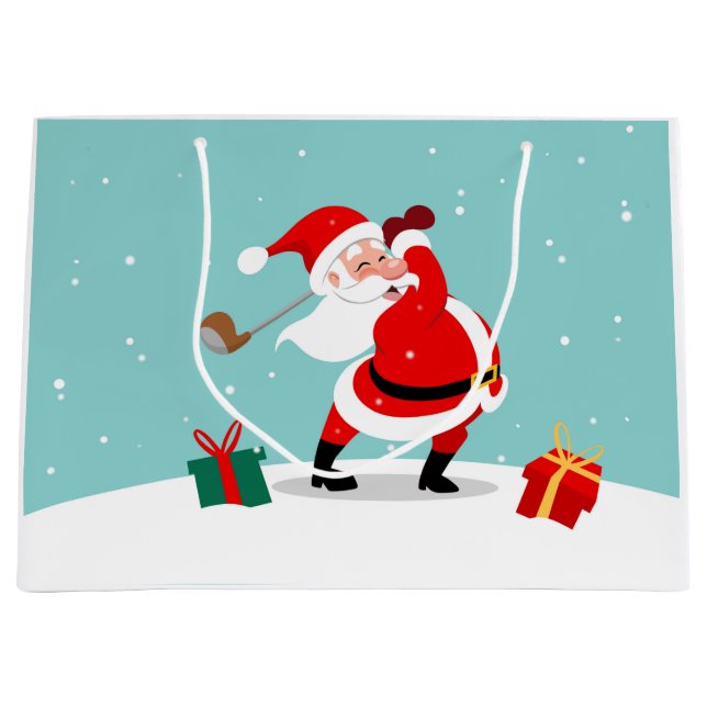 Cute Santa Claus plays golf illustration Large Gift Bag (Front)