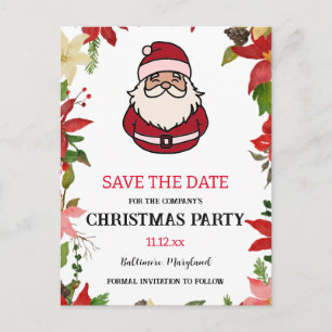 Cute Santa Claus Poinsettia Christmas Party Postcard