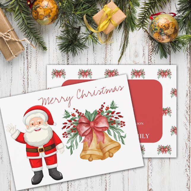 Cute Santa Claus Red Berries Merry Christmas  Holiday Card (Cute Santa Claus Red Berries Merry Christmas Holiday Card)