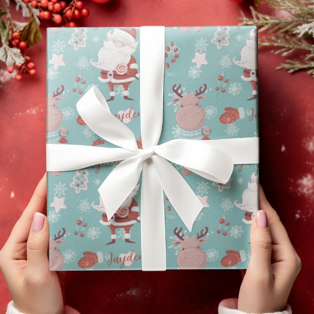 Cute Santa Claus Reindeer Animals Personalized Wrapping Paper (Cute Santa Claus Reindeer Animals Personalized Wrapping Paper
)