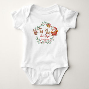 Cute Santa Claus Reindeers 1st Christmas Birthday Baby Bodysuit
