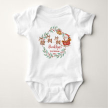 Cute Santa Claus Reindeers 1st Christmas Birthday 