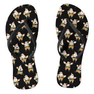 Cute Santa Claus Retro Style Merry Christmas Xmas Flip Flops