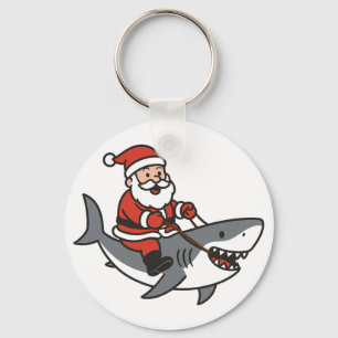Cute Santa Claus Riding a Shark Funny Christmas Keychain