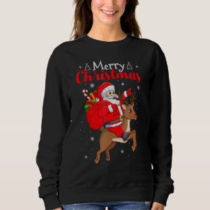 Cute Santa Claus Riding Reindeer Xmas Kids Boys G Sweatshirt