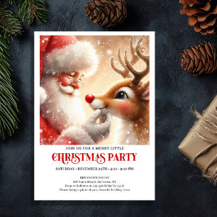 Cute Santa Claus Rudolph Christmas Holiday Party  Invitation