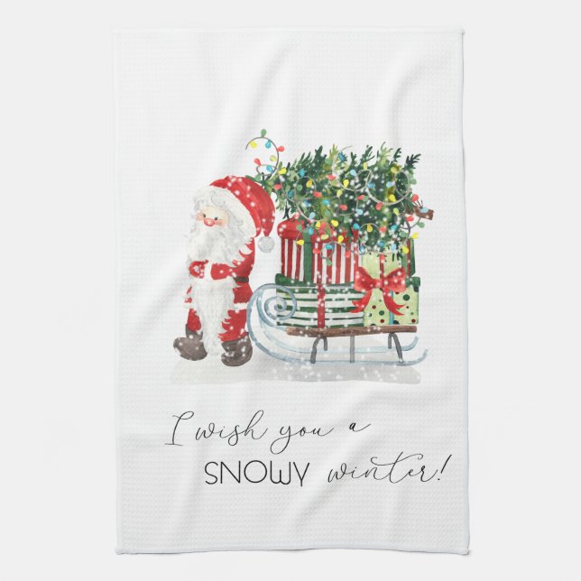 Cute Santa Claus,Sleigh,Presents  Kitchen Towel (Vertical)