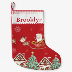 Cute Santa Claus Sleigh Reindeer Tree Gingerbread Small Christmas Stocking