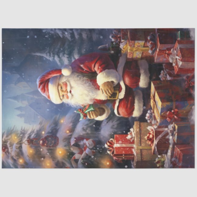 Cute Santa Claus smiling with Christmas presents Tissue Paper (Front)