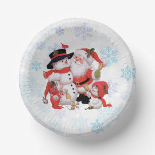 Cute Santa Claus Snowman Snow Paper Plate