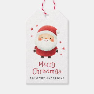 Cute Santa Claus stars Merry Christmas family name Gift Tags