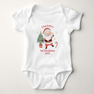Cute Santa Claus Tree Candy First 1st Christmas Baby Bodysuit