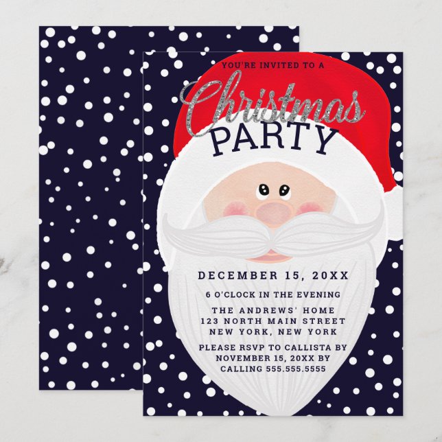 Cute Santa Claus Watercolor Christmas Party Invitation (Front/Back)