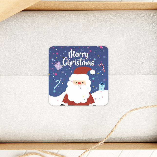 Cute Santa Claus Winter Wonderland Merry Christmas Square Sticker (Creator Uploaded)
