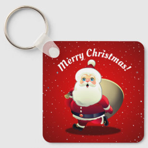 Cute Santa Claus With a Sack Full of Gifts Keychain