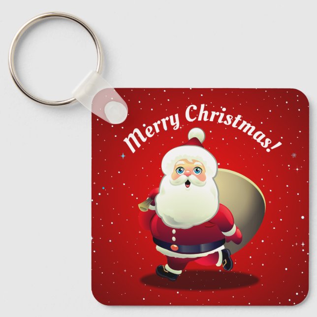 Cute Santa Claus With a Sack Full of Gifts Keychain (Front)
