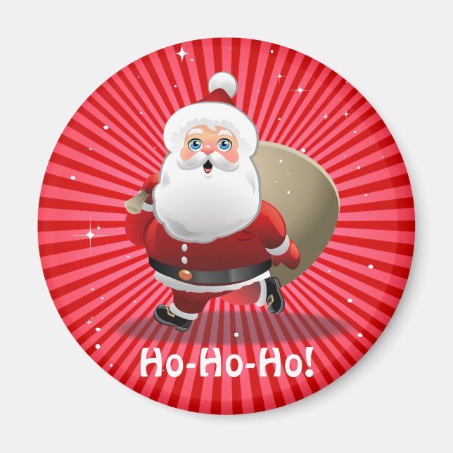 Cute Santa Claus With A Sack Full Of Presents Magnet (Front)