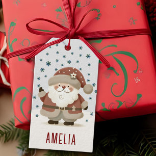 Cute Santa Clause Snowflakes Drawing Christmas Gift Tags