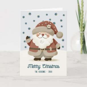 Cute Santa Clause Snowflakes Drawing Christmas Holiday Card