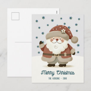 Cute Santa Clause Snowflakes Drawing Christmas Holiday Postcard