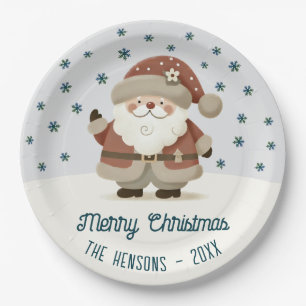 Cute Santa Clause Snowflakes Drawing Christmas Paper Plate
