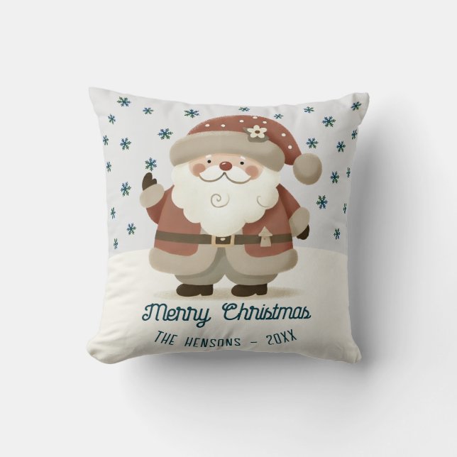 Cute Santa Clause Snowflakes Drawing Christmas Throw Pillow (Front)