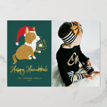 Cute Santa Corgi Photo Green Happy Hanukkah Foil Holiday Card<br><div class="desc">Happy Hanukkah! Send your festive greetings with this customizable gold foil Hanukkah photo flat card. It features an adorable corgi wearing a Santa hat. Personalize by adding a photo,  names,  year and other details. This cute corgi photo Hanukkah flat card is available in other foil colours.</div>
