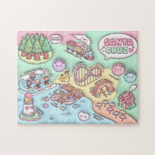 Cute Santa Cruz California Neighbourhood Map UCSC Jigsaw Puzzle