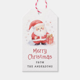Cute Santa custom name Merry Christmas Gift Tags