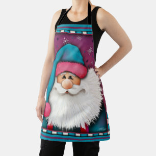 Cute Santa Customized Name Stripe Purple Blue Apron