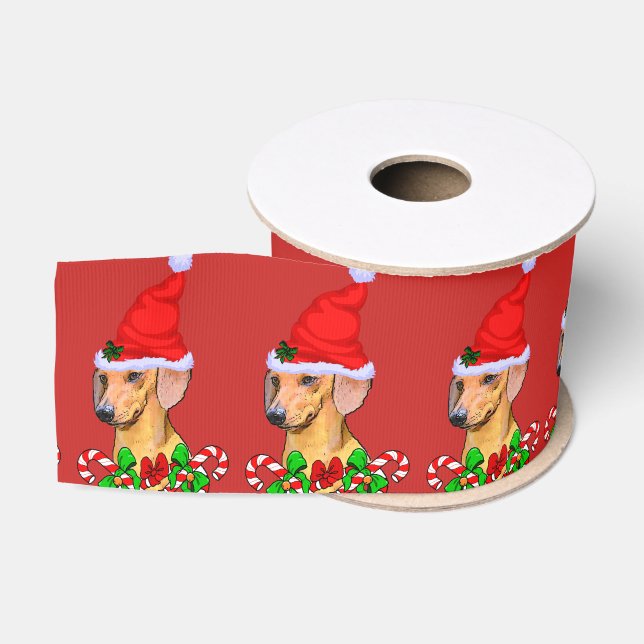 Cute Santa Dachshund Christmas Grosgrain Ribbon (Spool)