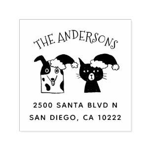 Cute Santa Dog and Cat Christmas Return Address Self-inking Stamp