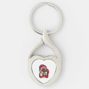 Cute Santa dog in christmas hat 1 Keychain