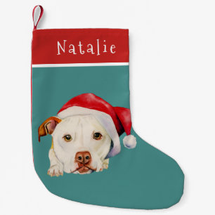 Cute Santa Dog Pit Bull Terrier Personalized Small Christmas Stocking