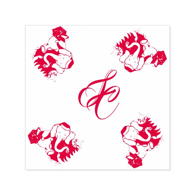 Cute Santa Elephants with Monogram Christmas Self-inking Stamp (Design)