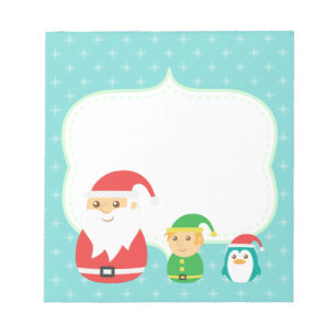Cute Santa, Elf and Penguin Lined up for Christmas Notepad