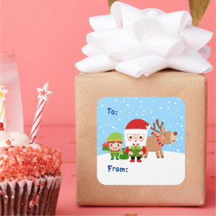 Cute Santa, Elf and Reindeer To and From Square Sticker