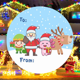 Cute Santa Elf Reindeer Axolotl Christmas Gift Classic Round Sticker