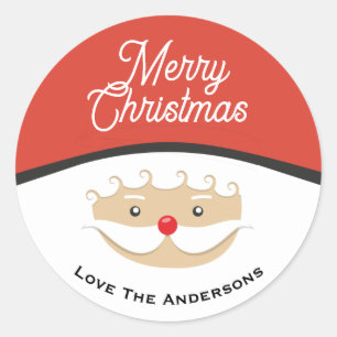 Cute Santa Face Custom Text Christmas Classic Round Sticker