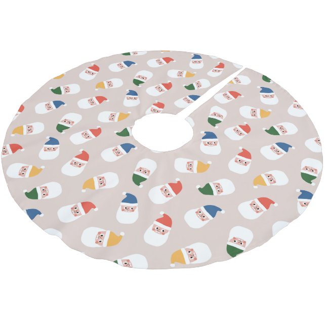 Cute Santa Faces Christmas Pattern Brushed Polyester Tree Skirt (Angled)