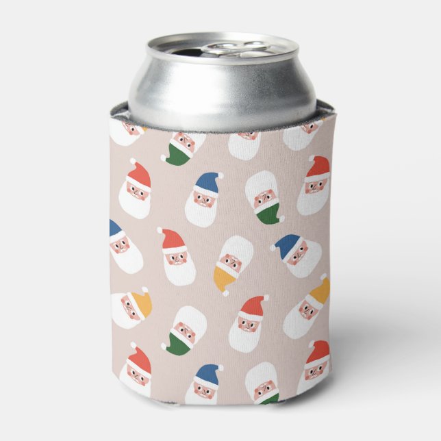 Cute Santa Faces Christmas Pattern Can Cooler (Can Front)