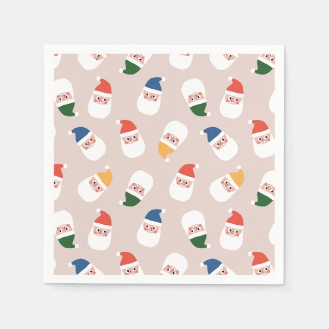 Cute Santa Faces Christmas Pattern Napkin (Front)