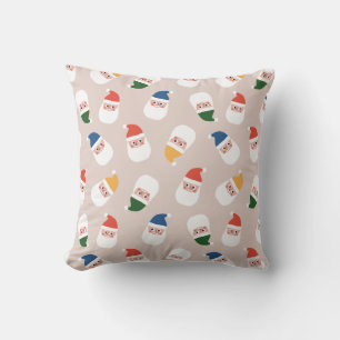 Cute Santa Faces Christmas Pattern Throw Pillow