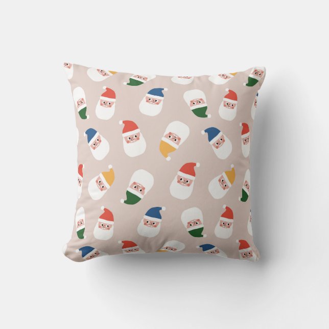 Cute Santa Faces Christmas Pattern Throw Pillow (Front)