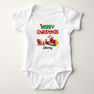Cute Santa Flying in Airplane & Sleigh,Christmas Baby Bodysuit