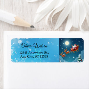 Cute Santa & Flying Reindeer Night Sky Christmas