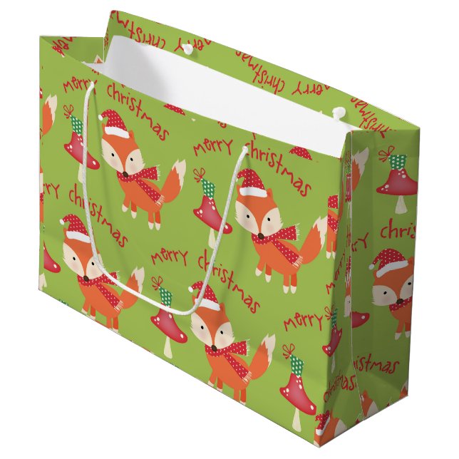 Cute Santa Fox Merry Christmas   Large Gift Bag (Front Angled)